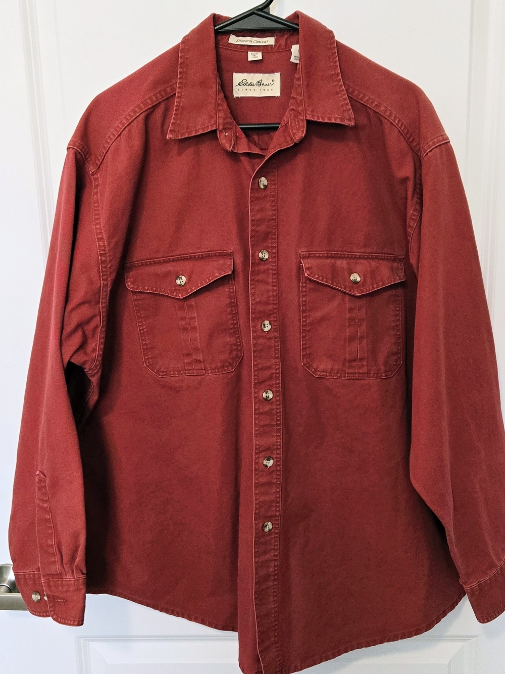 Eddie Bauer Red Button-Up Workshirt Vintage, Solid, Original,XL Great Condition.
